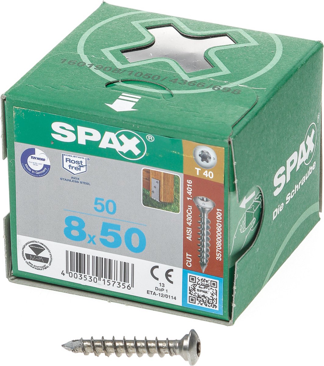 Spax Paalschroef RVS T40 8.0 x 50mm