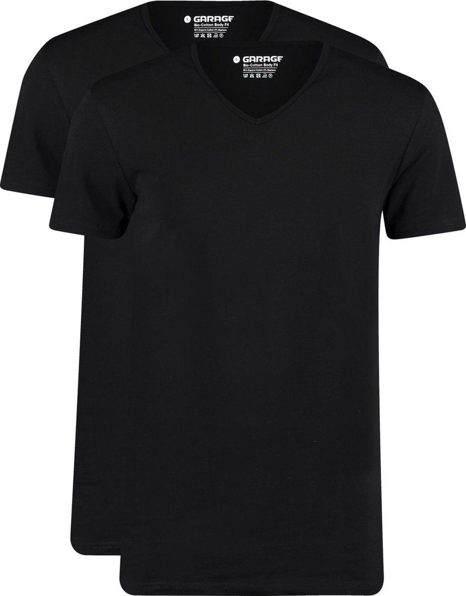 Garage 0222- Bio-Cotton Bodyfit 2-pack T-shirt V-hals korte mouw zwart XL 95% organisch katoen 5% elastan
