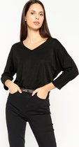 LOLALIZA T-shirt met driekwartsmouw en lurex - Zwart - Maat S