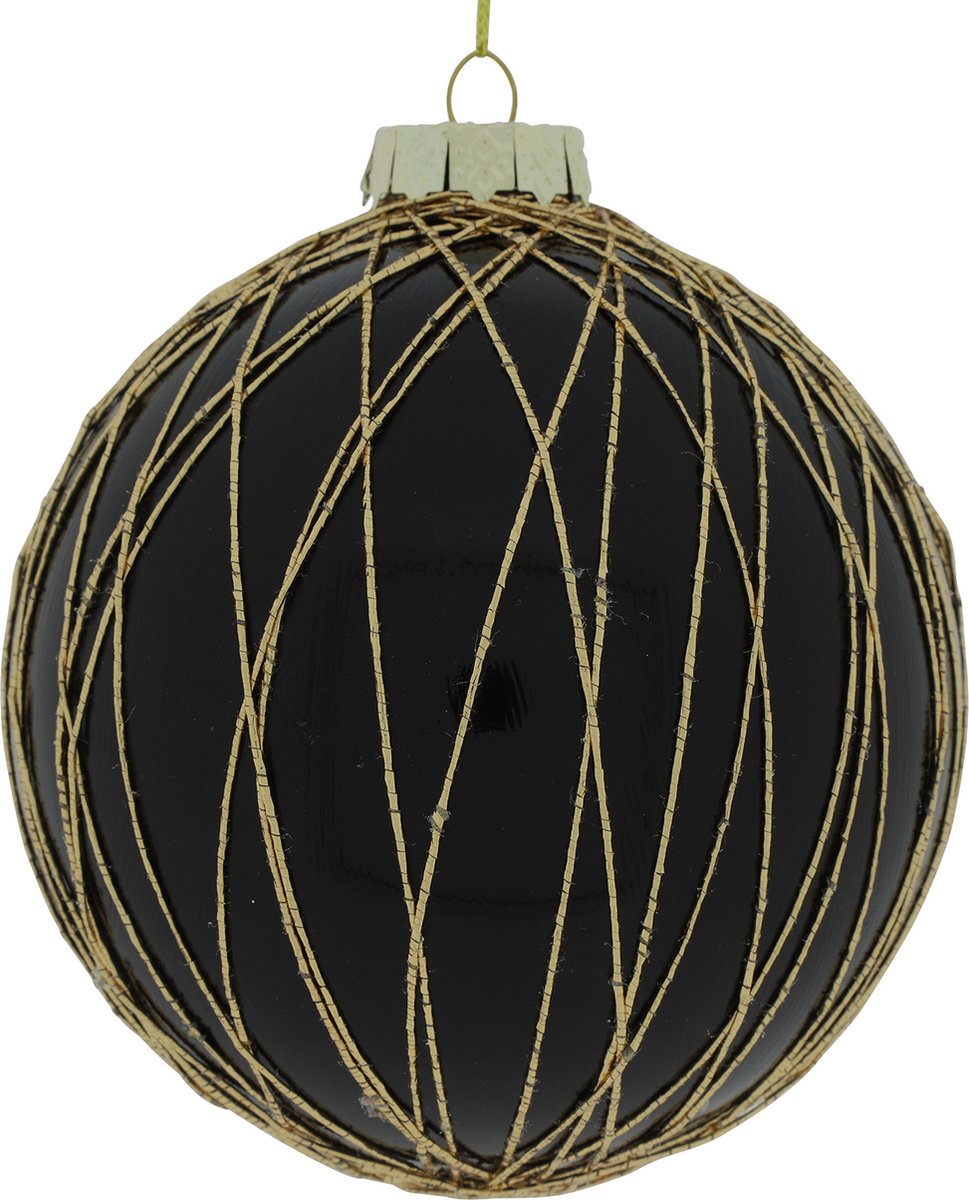 Non-branded Kerstbal Lacie 15 Cm Glas Zwart/goud