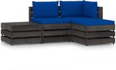 Decoways - 4-delige Loungeset met kussens grijs geïmpregneerd hout