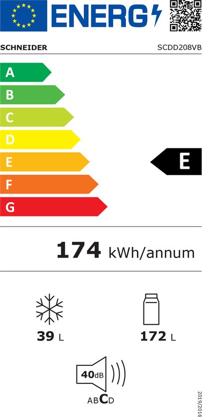 SCHNEIDER SCDD208VR, Réfrigérateur 2 portes Vintage, 211L (172+39