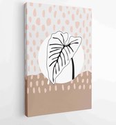 Bloemen en gebladerte lijntekeningen met abstracte vorm. Abstract Plant Art-ontwerp voor print, omslag, behang, minimale en natuurlijke kunst aan de muur. 1 - Moderne schilderijen