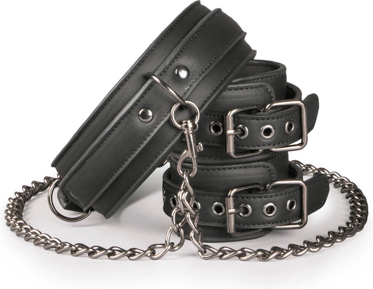 Goedkoopste EasyToys - Kunstleren Halsband met Handboeien - Duurzaam - Bondage Set - Handboeien - BDSM Set - BDSM Toys - Rollenspel Erotiek - Erotisch Spel - Sex Toys voor Vrouwen en Mannen - Zwart