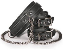 EasyToys - Kunstleren Halsband met Handboeien - Duurzaam - Bondage Set - Handboeien - BDSM Set - BDSM Toys - Rollenspel Erotiek - Erotisch Spel - Sex Toys voor Vrouwen en Mannen - Zwart
