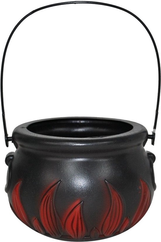 Heksenketel - zwart - 15 cm - kunststof - heksen kookpot - met hengsel - Halloween versiering