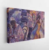 jazzclub, jazzband, olieverfschilderij, kunstenaar Roman Nogin, serie "Sounds of Jazz." - Moderne kunst canvas - Horizontaal - 1304082976 - 115*75 Horizontal