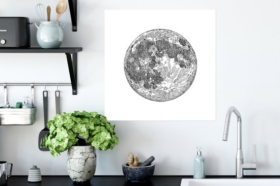 Affiche illustration noir et blanc de la lune 50x50 cm - Tirage photo sur Poster (décoration murale salon / chambre)