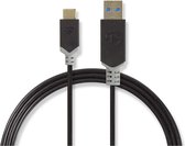 USB-Kabel | USB 3.2 Gen 1 | USB-A Male | USB-C™ Male | 5 Gbps | Verguld | 1.00 m | Rond | PVC | Antraciet | Polybag