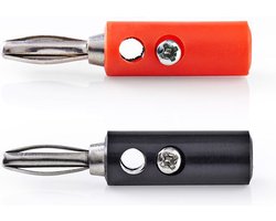 Nedis Banaanstekker - Recht - Male - Vernikkeld - Schroef - Diameter kabelinvoer: 4.5 mm - Polyvinylchloride (PVC) - Rood / Zwart - 4 Stuks - Doos