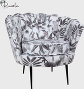 Luxe Chair Schelp Stoel African Black White met Zwartkleurig onderstel - Fauteuil - Chair - Fluweel - Schelp - Beauty - Salon - Kaptafel - Babykamer - Trendy
