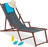 Relaxdays strandstoel hout - voetensteun - relaxstoel - tuinstoel - ligstoel verstelbaar