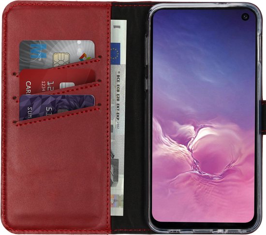 Selencia Hoesje - Geschikt voor Samsung Galaxy S10e - Echt Lederen Bookcase - Rood