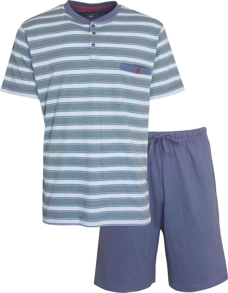 Paul Hopkins Heren Shortama - Pyjama Set - Met Knopen - Blauw - Maat S