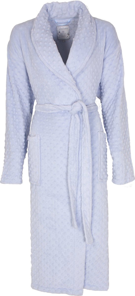 Tenderness Dames Badjas - Fleece - Reliëf bolletjes - Blauw