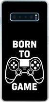 Geschikt voor Samsung Galaxy S10 Lite hoesje - Gamen - Quotes - Controller - Born to game - Zwart - Wit - Siliconen Telefoonhoesje