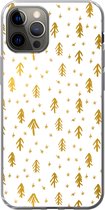 Geschikt voor iPhone 12 Pro hoesje - Dennentak - Kerst - Goud - Patroon - Siliconen Telefoonhoesje