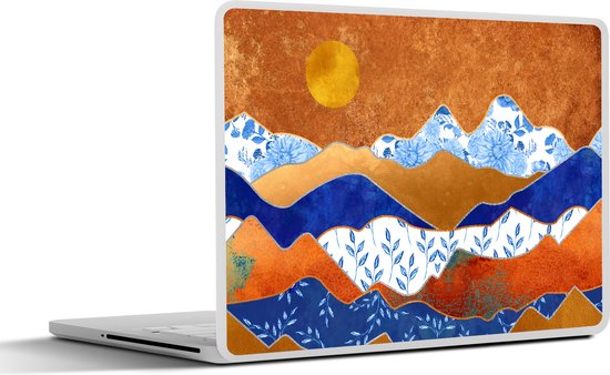 Laptop sticker - 15.6 inch - Delfts Blauw - Goud - Patronen - 36x27,5cm - Laptopstickers - Laptop skin - Cover