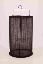 Kandelaars - lantaarn-stof ø24x36cm met glas - black - 24x36x