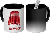 Magische Mok - Foto op Warmte Mokken - Koffiemok - Kersttrui - Rood - Winter - Magic Mok - Beker - 350 ML - Theemok