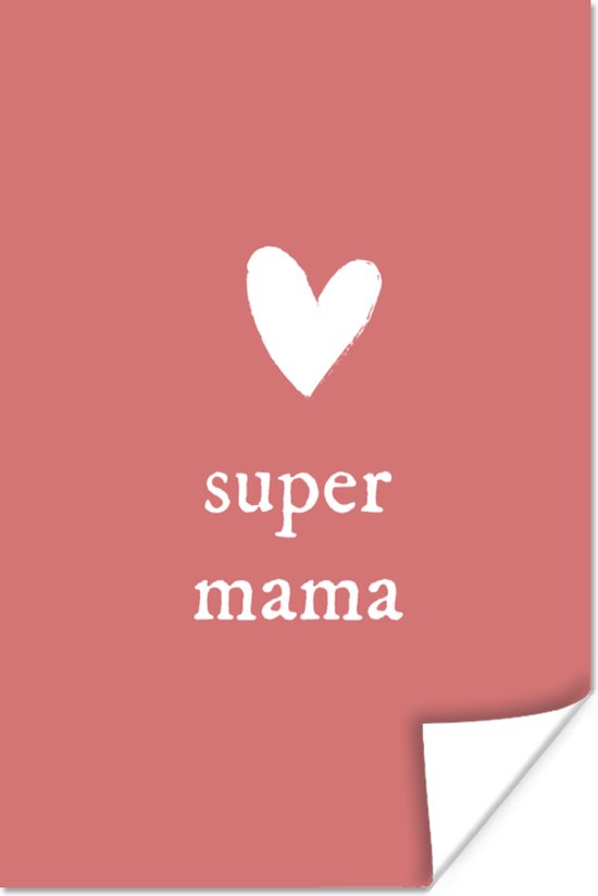 Presentje voor Moederdag super mama roze/wit poster poster 80x120 cm