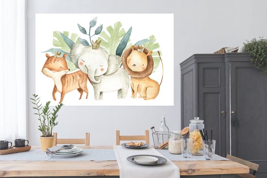 Poster Jungle - Éléphant - Renard - Lion - 180x120 cm XXL