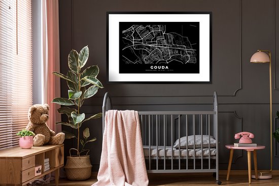 Affiche avec cadre Carte - Gouda - Zwart - 120x80 cm