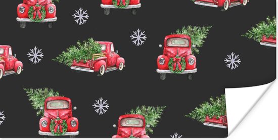 Poster Kerstboom - Auto - Patronen - 40x20 cm - Kerstmis Decoratie - Kerstversiering - Kerstdecoratie Woonkamer - Kerstversiering - Kerstdecoratie voor binnen - Kerstmis