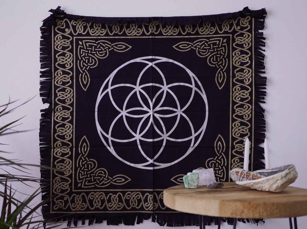 Katoenen altaar doek 60x60 Seed Of Life - Tarotkleed - Pendelkleed - Wicca Doek