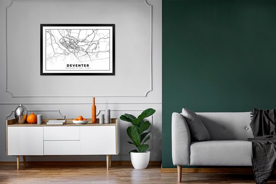Affiche avec cadre Plan de la ville - Deventer - Pays- Nederland - 90x60 cm - Carte