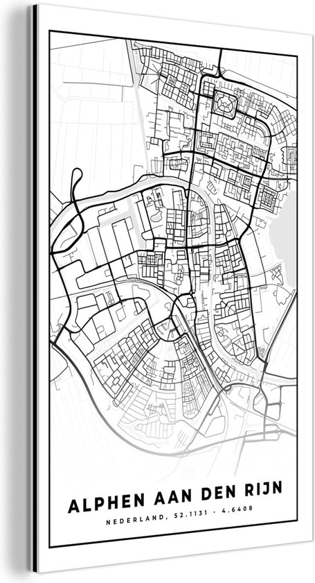 Wanddecoratie Metaal - Aluminium Schilderij Industrieel - Kaart - Alphen aan den Rijn - Zwart - Wit - 40x60 cm - Dibond - Foto op aluminium - Industriële muurdecoratie - Voor de woonkamer/slaapkamer