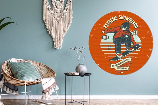 WallCircle - Stickers muraux - Cercle de papier peint - Snowboard - Vêtements - Hiver - Rétro - ⌀ 120 cm - Cercle mural - Autocollant - Sticker papier peint rond XXL