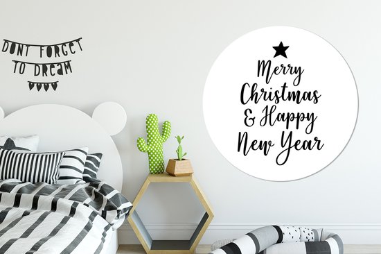 Noël citation Joyeux Noël et Happy année sur un autocollant fond blanc papier peint cercle mur - ⌀ 120 cm - peinture ronde - cercle de papier peint - cercle de mur - cercle vivant - auto-adhésif découpe et rond