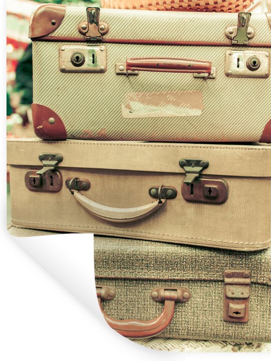 Sticker Muursticker Valise vintage - Anciennes valises vintage - 30x40 cm - film adhésif autocollant - sticker mural repositionnable