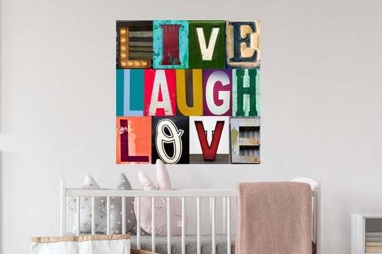 Sticker Muursticker Happy quotes - Happy quote Live, Laugh, Love avec différentes lettres - 50x50 cm - film adhésif autocollant - sticker mural repositionnable