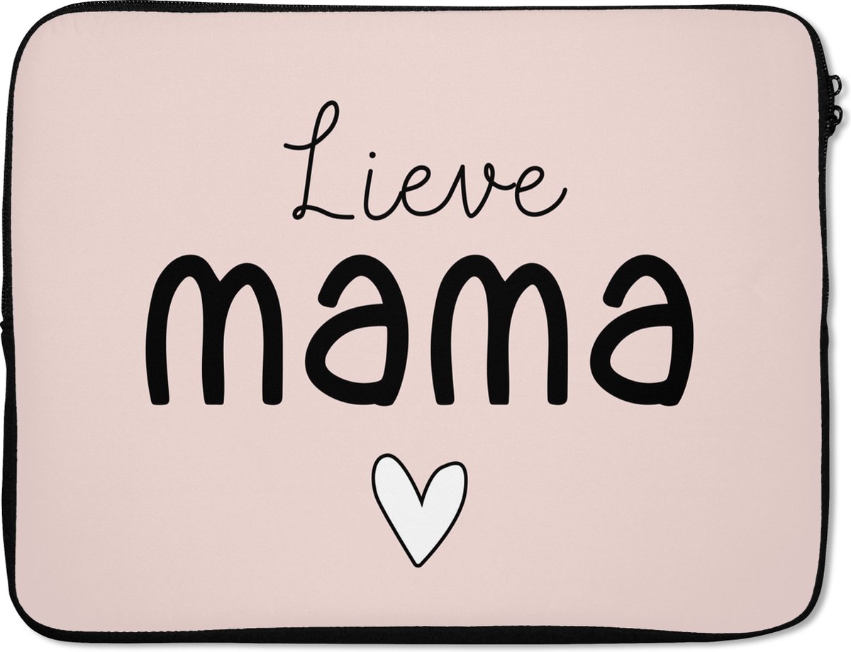 Laptophoes 17 inch - Mama - Tekst - Roze - Laptop sleeve - Binnenmaat 41x28 cm - Zwarte achterkant