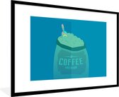 Fotolijst incl. Poster - Koffie - Bonen - Quotes - Coffee premium - 90x60 cm - Posterlijst