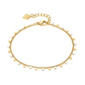Twice As Nice Armband in goudkleurig edelstaal, wit en goudkleurige rondjes 17 cm+3 cm