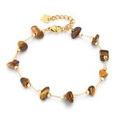 Twice As Nice Armband in goudkleurig edelstaal, tiger eye steentjes   19 cm