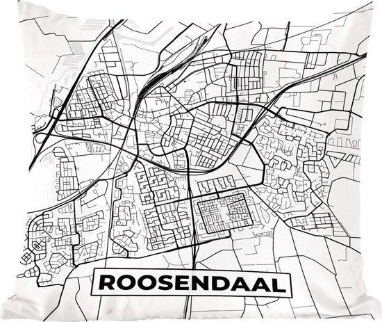 Sierkussen - Kaart Roosendaal - Zwart En Wit - 60 Cm X 60 Cm