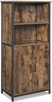IN.HOMEXL - Idalia - Boekenkast, Kantoorkast, Keukenkast Met 2 Open Planken, Verstelbare Planken, Multifunctioneel, Industrieel Design, Vintage Bruin-Zwart