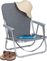 Relaxdays strandstoel opvouwbaar - set van 2 - lage campingstoel - kampeerstoel leuning - grijs
