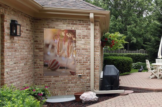 Verres à Champagne avec cannes de bonbon de Noël affiche de jardin toile en vrac 80x120 cm - toile de jardin / toile d'extérieur / Peintures pour l'extérieur (décoration de jardin)