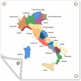 Tuinposters Kaart met de regio's van Italië - 50x50 cm - Tuindoek - Buitenposter