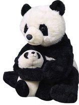 Pluche zwarte panda met jong knuffel 38 cm - Panda Beren knuffels - Speelgoed voor kinderen