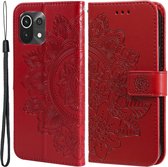 Bloemen Book Case - Xiaomi Mi 11 Lite (4G / 5G / NE) Hoesje - Rood