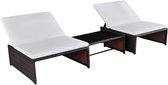 vidaXL Ligbedden 2 st met tafel poly rattan bruin