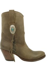 Sendra 10748 Laly Dark Taupe Handgemaakt GoodYear Welted Ladies Bottines Oblique Talon Haut Bout Rond Concho Turquoise Tresse En Cuir Véritable Taille 38