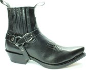 Sendra Boots 4674 Hilux Zwart Cowboy Western Korte Laarzen Heren Enkellaars Spitse Neus Beetje Schuine Hak Elastiek Sluiting Afneembaar Sierspoor Goodyear Welted Echt Leer Maat 43