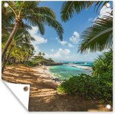 Tuinposters Uitzicht op de zee tussen de palmbomen op Maui - 50x50 cm - Tuindoek - Buitenposter